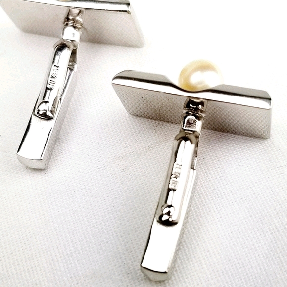 Vtg Akoya Pearl & Sterling Silver Cuff Links EVC - Picture 6 of 12